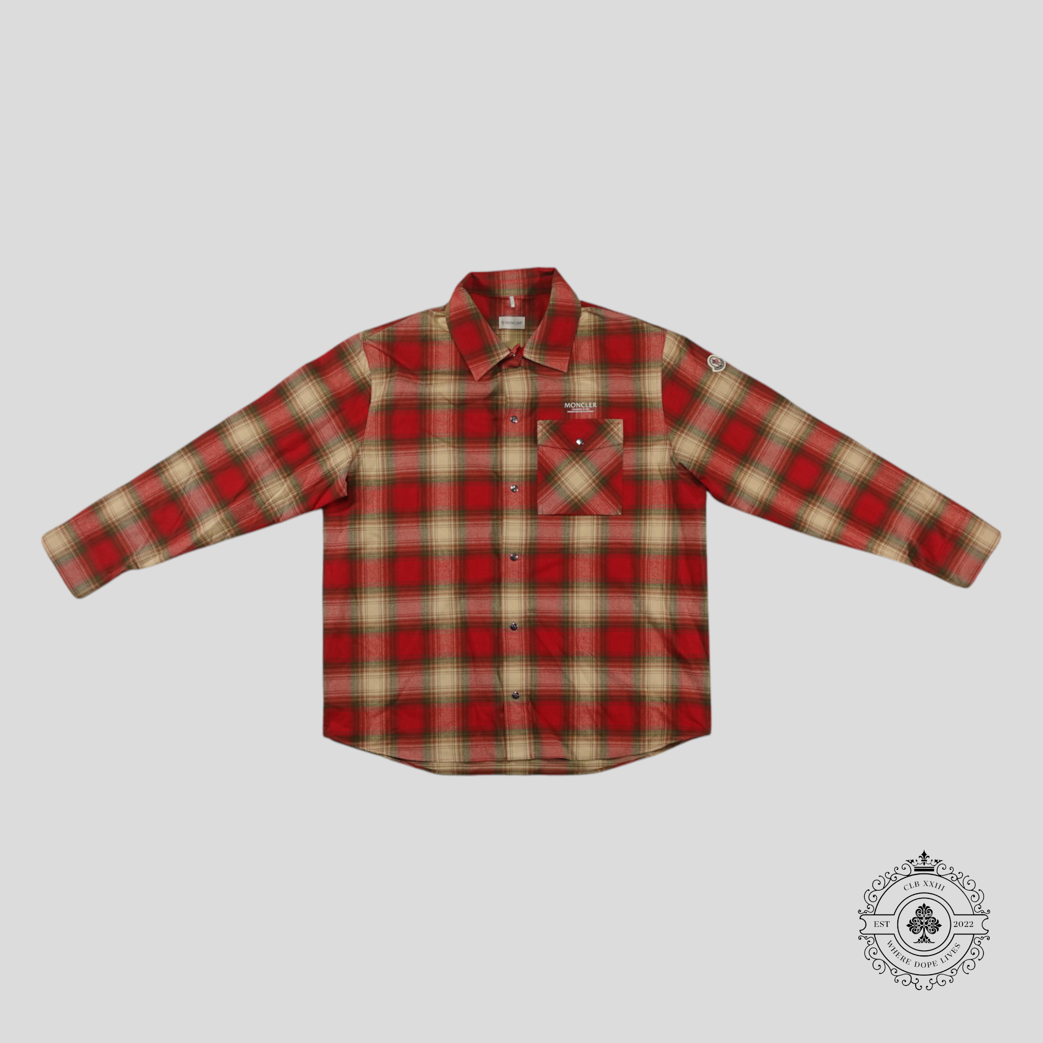 Moncler Plaid Overshirt in Red/Beige/Green men's cotton unisex