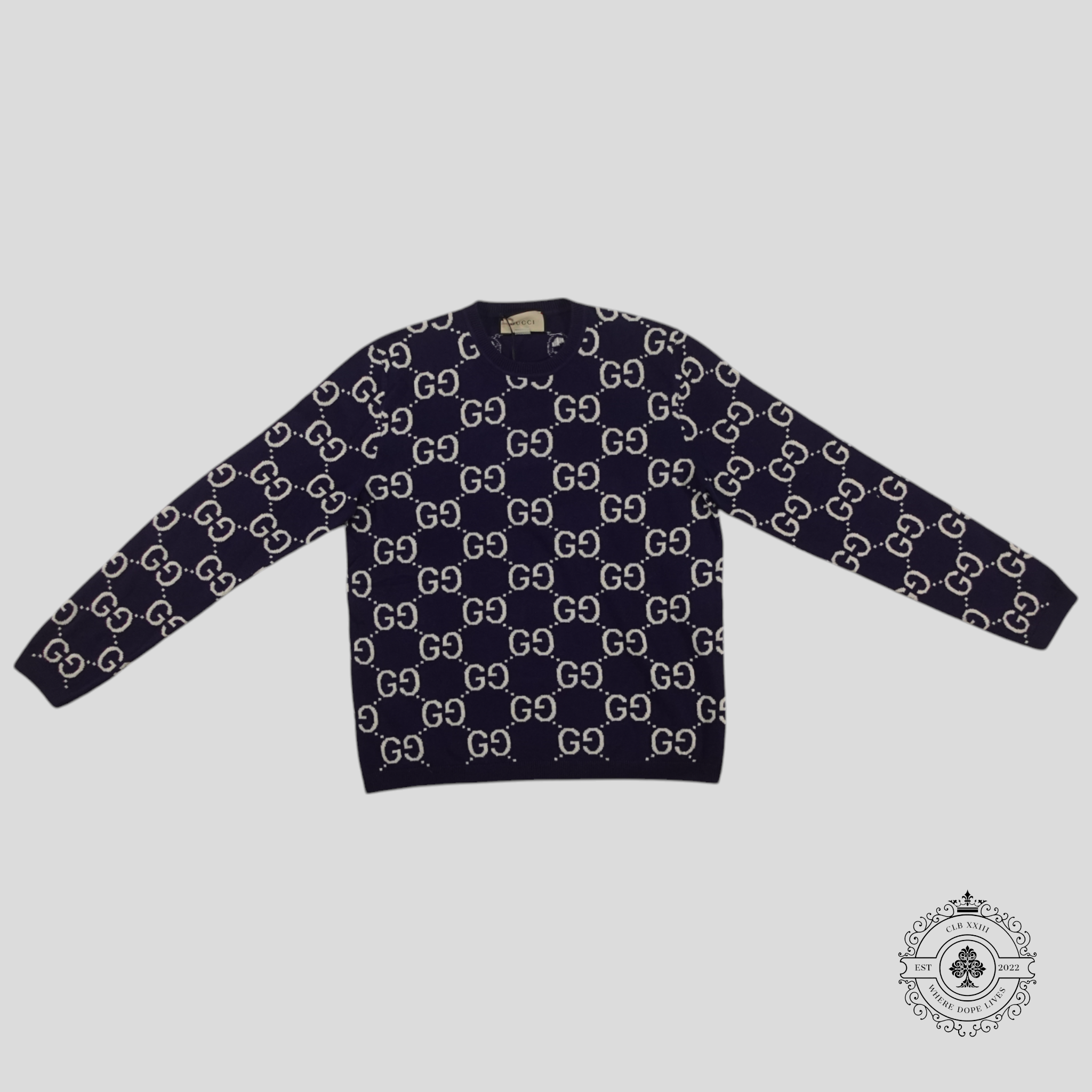 Gucci GG logo Jacquard Sweater in Navy Blue men's unisex XL