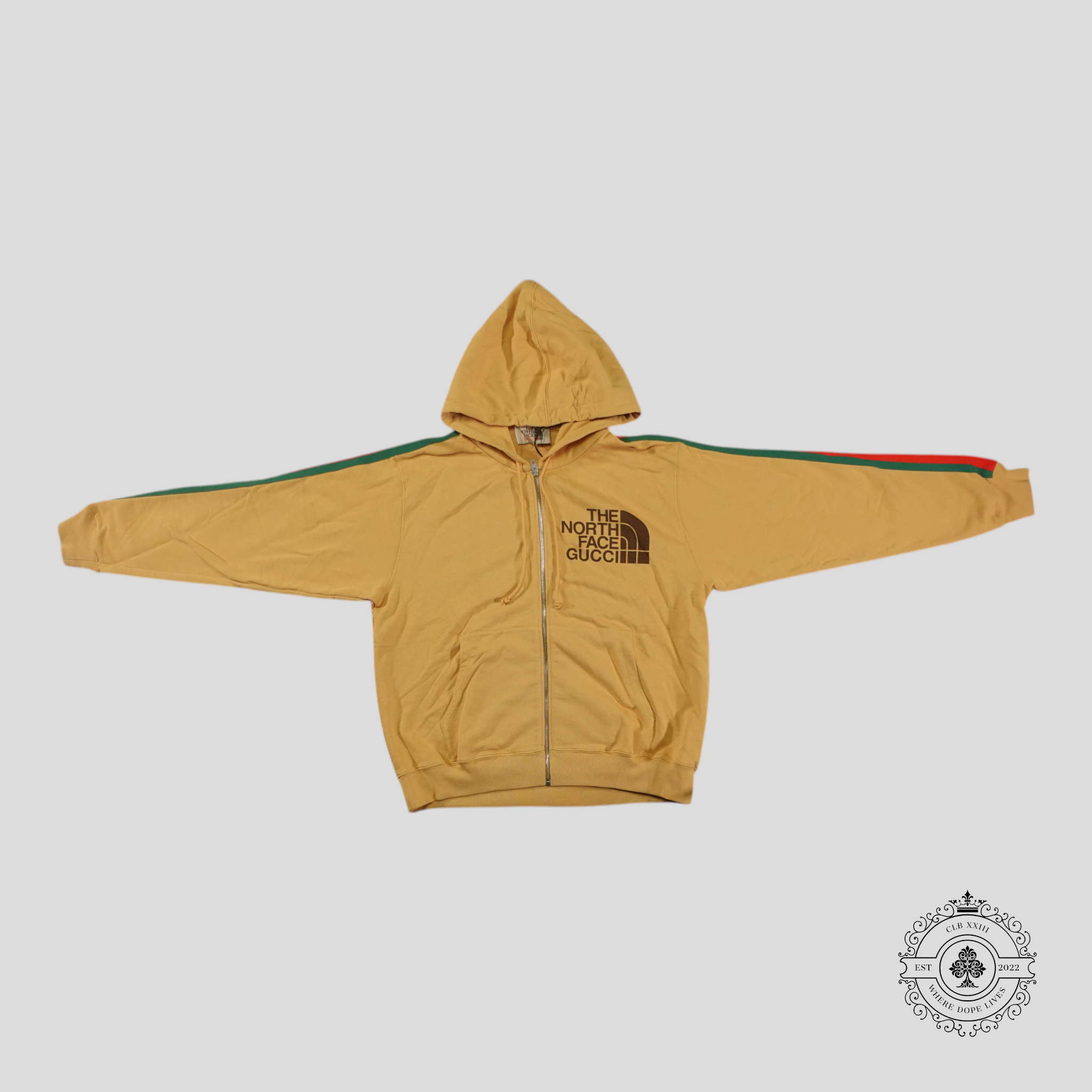 Gucci X The North Face Web Print Zip-Up Hoodie in Yellow L XL XXL men's unisex