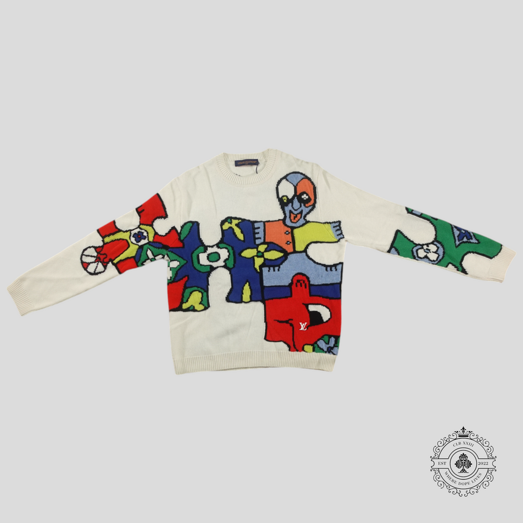 Louis Vuitton LV jigsaw Puzzle Jacquard Crewneck sweater White wool men's