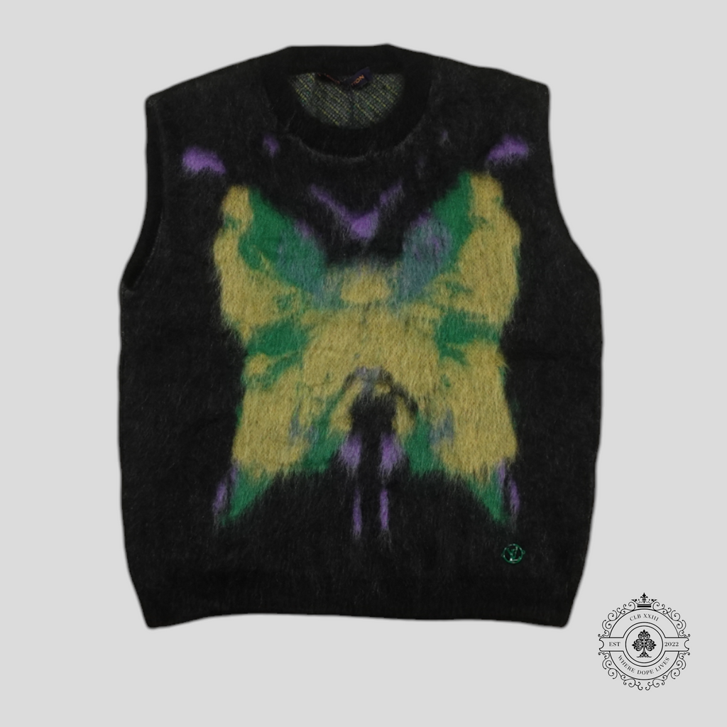 Louis Vuitton LV Butterflies Vest in Black Mohair Sweater LG