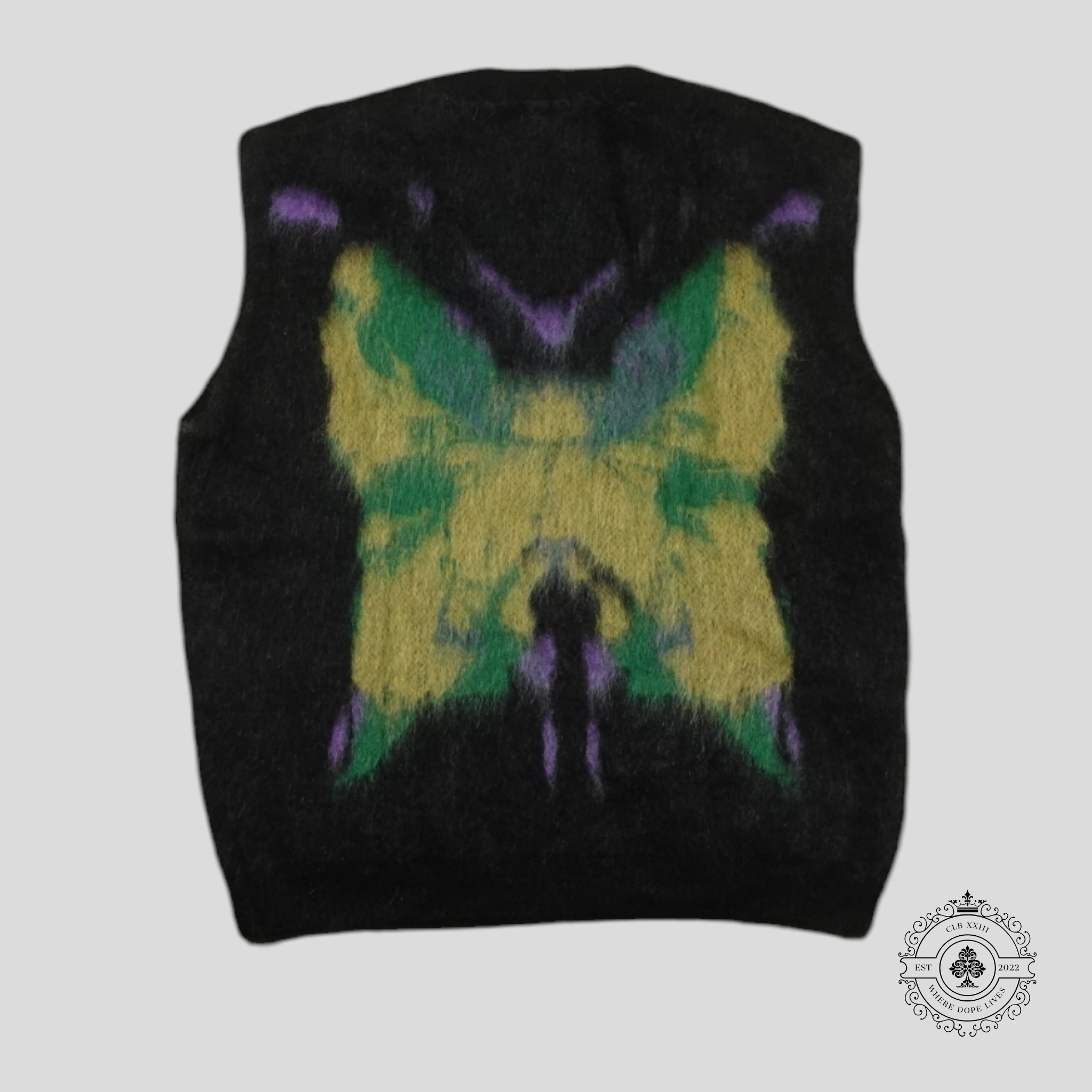 Louis Vuitton LV Butterflies Vest in Black Mohair Sweater LG