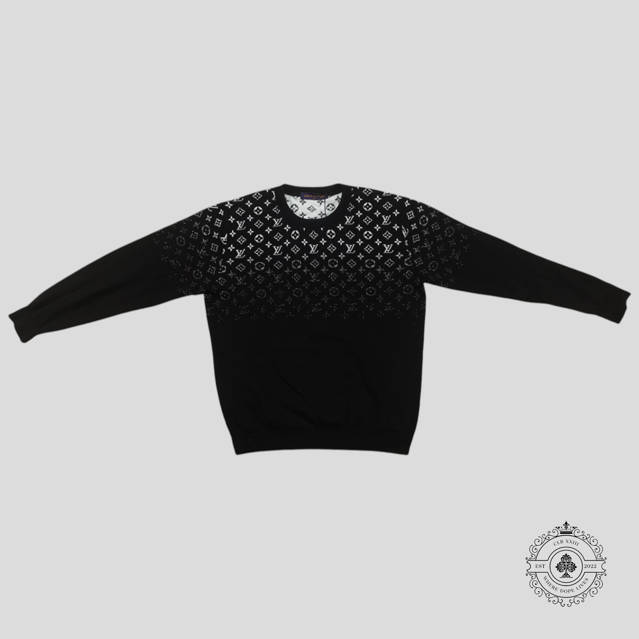 Louis Vuitton Monogram Gradient Crewneck in Black pullover sweater unisex men's XL
