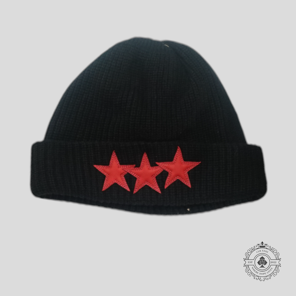 Chrome Hearts Leather Star Patch Beanie in Black Cashmere and leather unisex