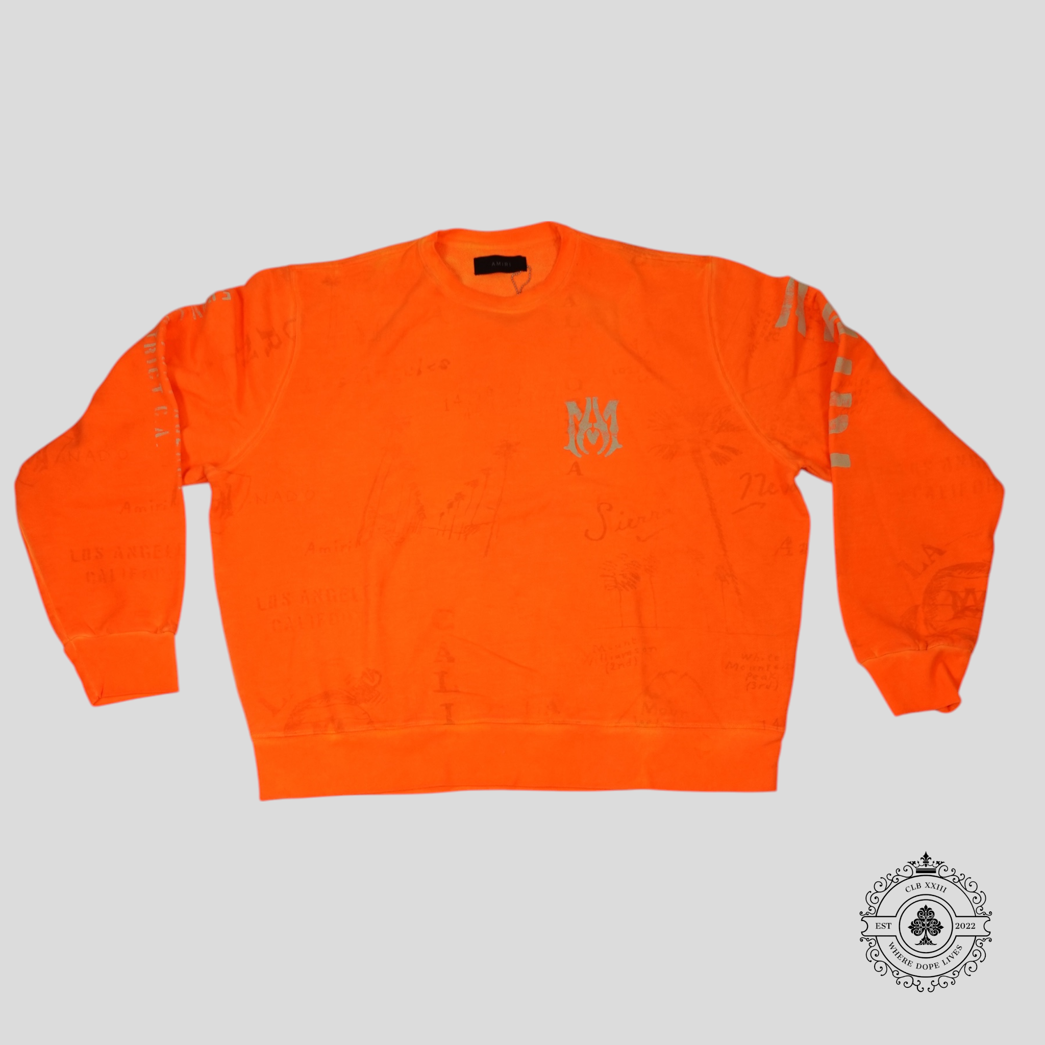 Amiri Army Stencil Crewneck Orange men's unisex pullover cotton sweater sweatshirt XL
