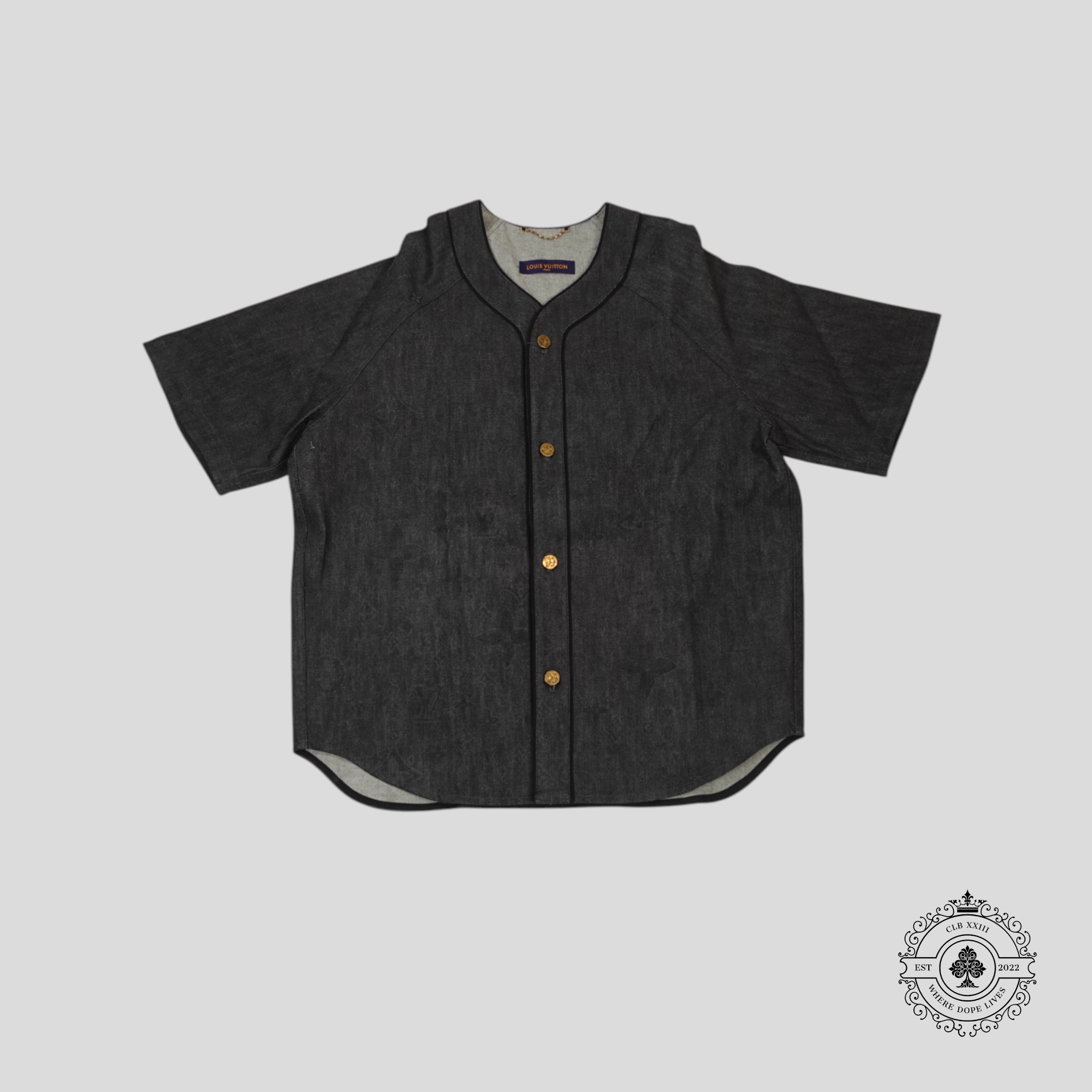 Louis Vuitton Embossed Monogram Baseball Denim Shirt in Black jersey men's XL XXL