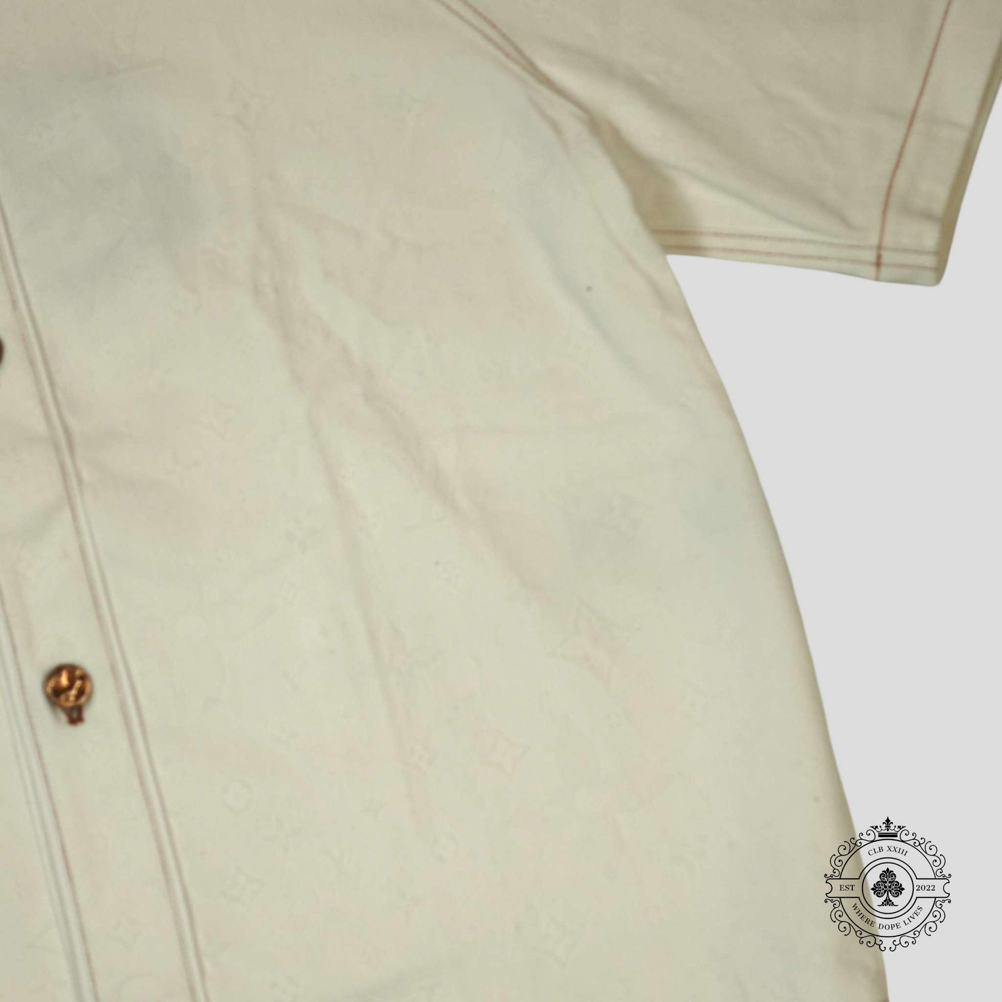 Louis Vuitton Embossed Monogram Baseball Denim Shirt in White XXL 2XL men's