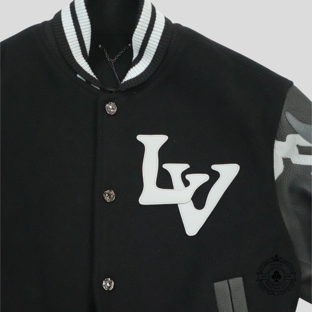 Louis Vuitton Chains Camo Varsity Jacket in Black wool leather men's 50 52