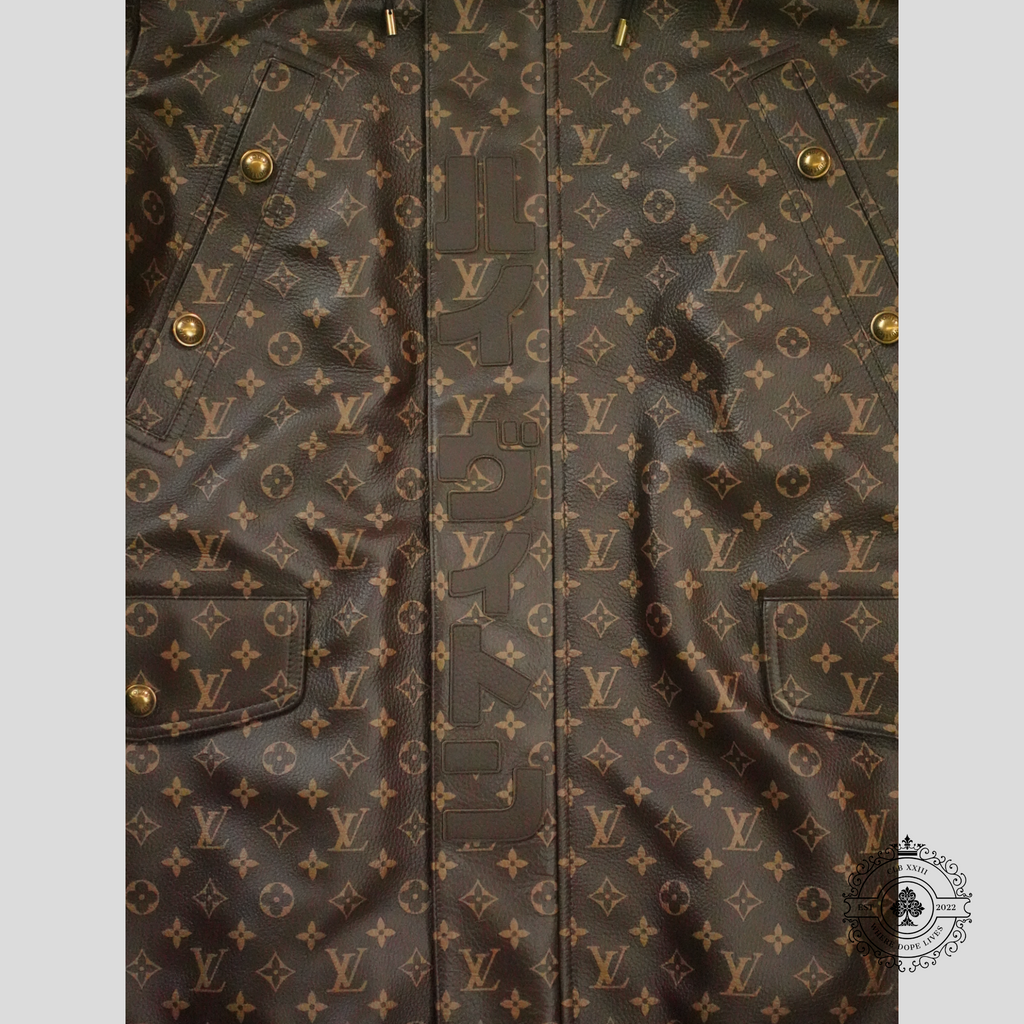 Louis Vuitton Leather Monogram Printed Parka in Brown calf leather coat jacket unisex 52