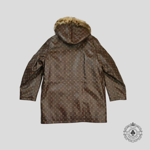 Louis Vuitton Leather Monogram Printed Parka in Brown calf leather coat jacket unisex 52