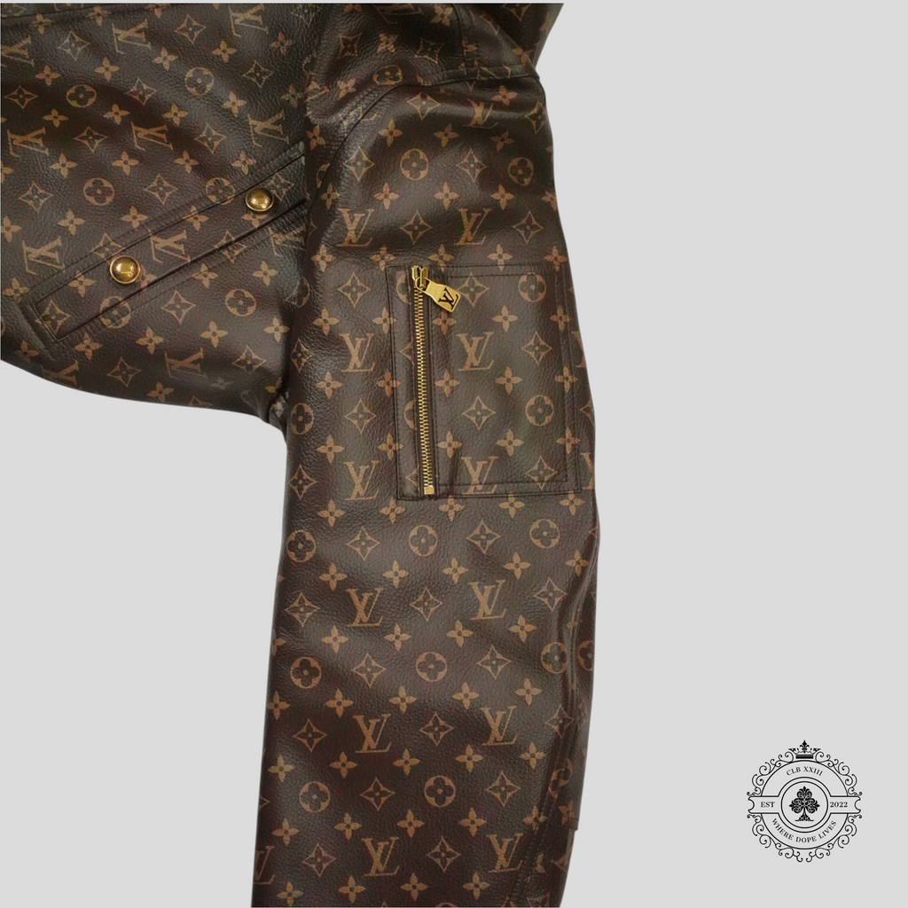 Louis Vuitton Leather Monogram Printed Parka in Brown calf leather coat jacket unisex 52