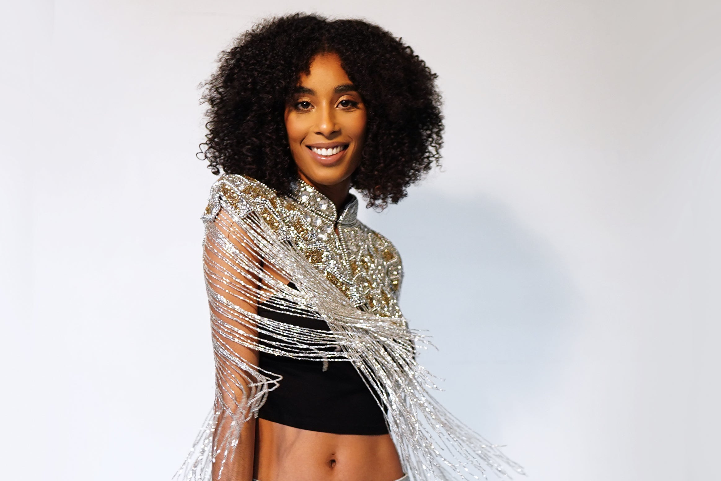 Gilded Halo Cape Silver Gold Beaded fringed Formal Evening Party