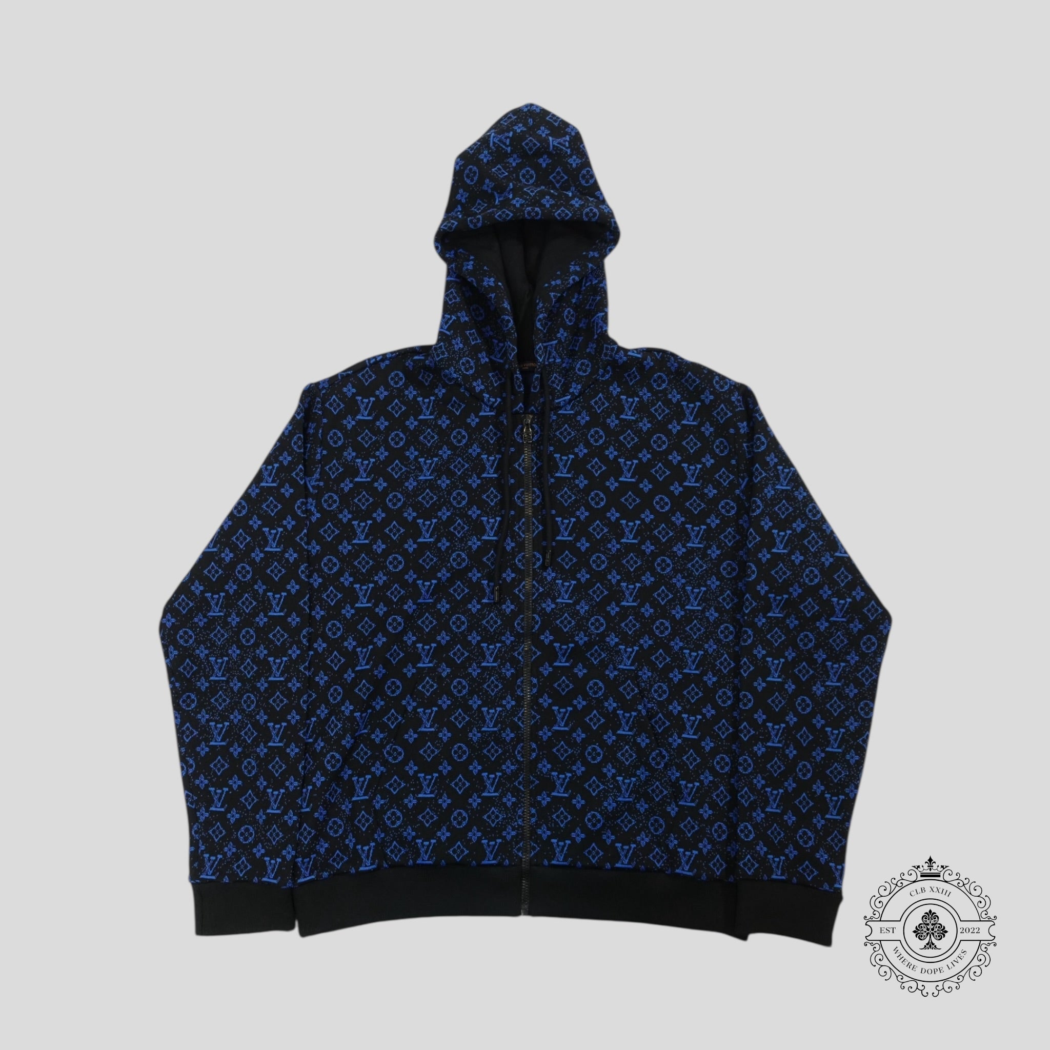 Louis Vuitton Monogram Zip Through Hoodie in Black/Blue men's Large