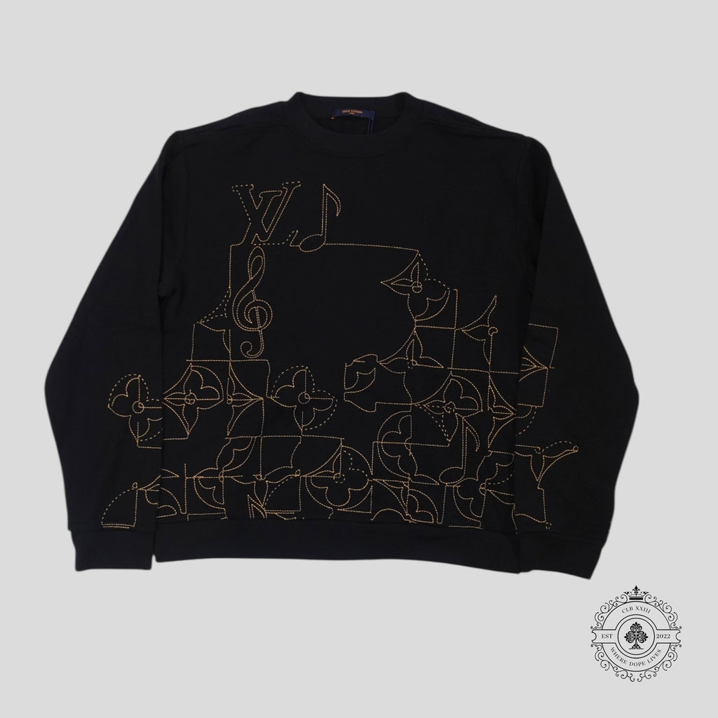 Louis Vuitton Music Line Embroidered Crewneck in Black pullover men's XL