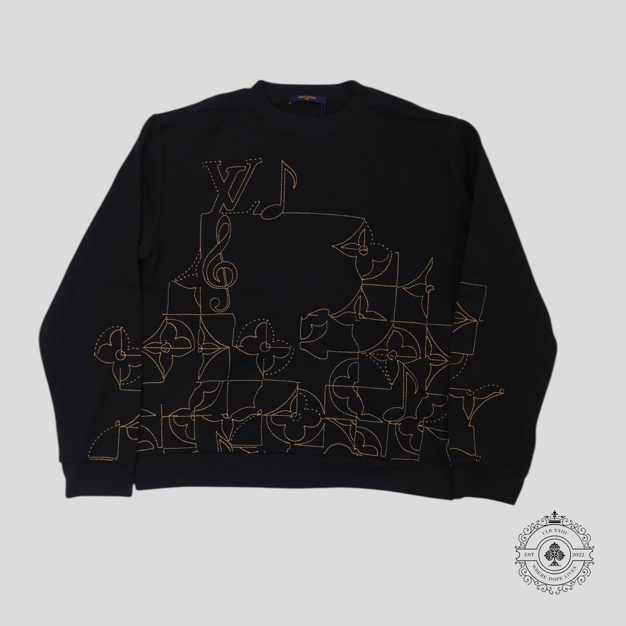 Louis Vuitton Music Line Embroidered Crewneck in Black pullover men's XL