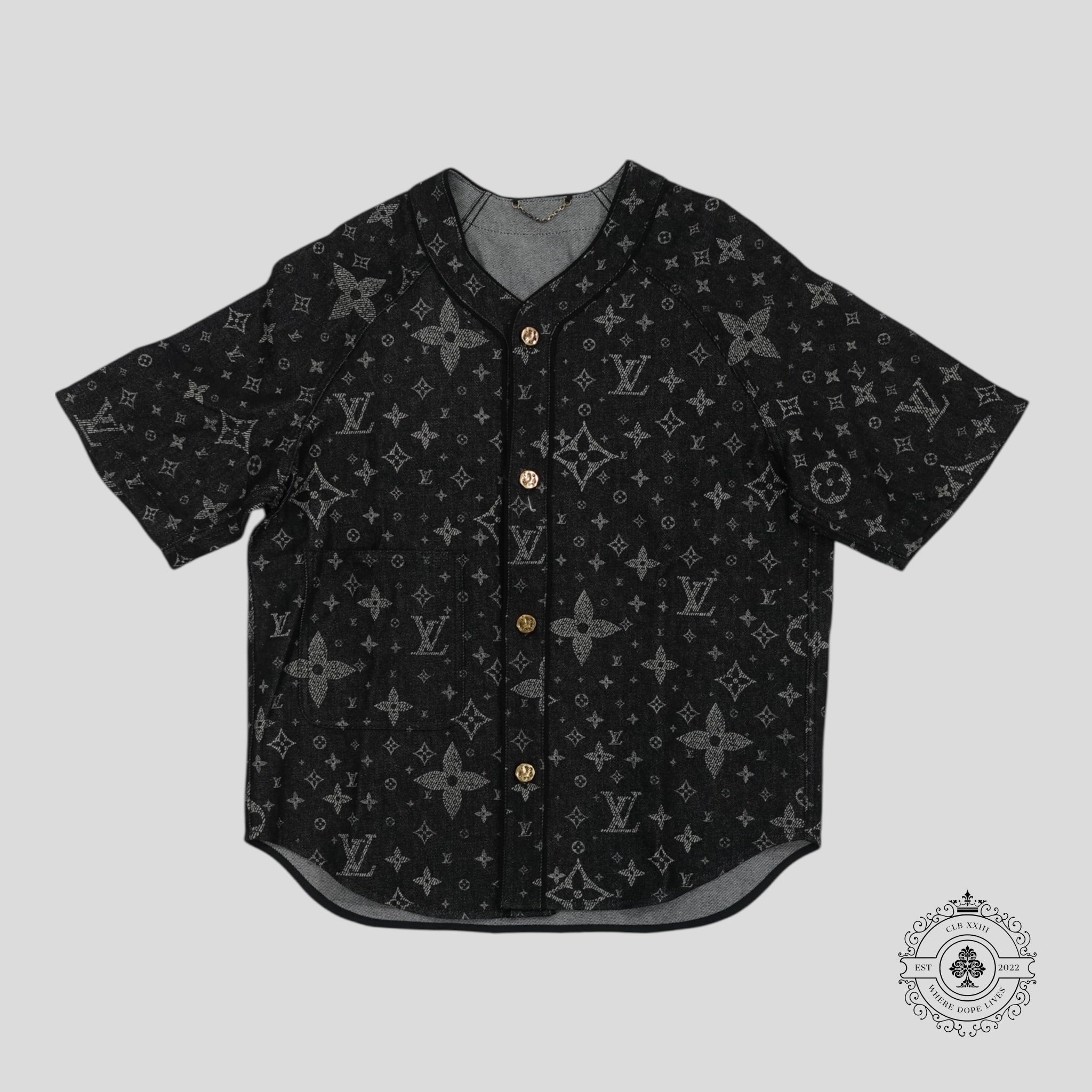 Louis Vuitton Discharged Monogram Baseball Shirt in Black jersey men's LV