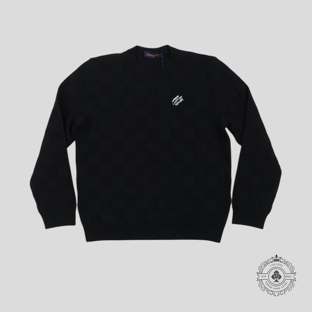 Louis Vuitton Damier Pearl Embroidered Pullover in Black sweater jumper wool men's XL