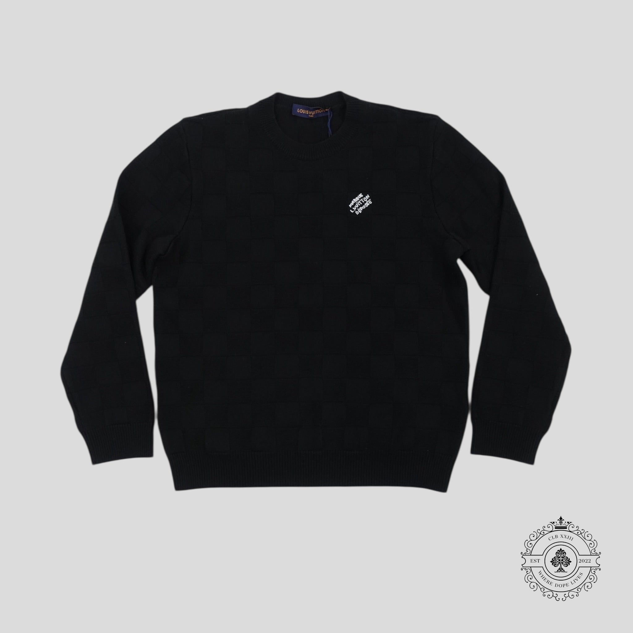 Louis Vuitton Damier Pearl Embroidered Pullover in Black sweater jumper wool men's XL