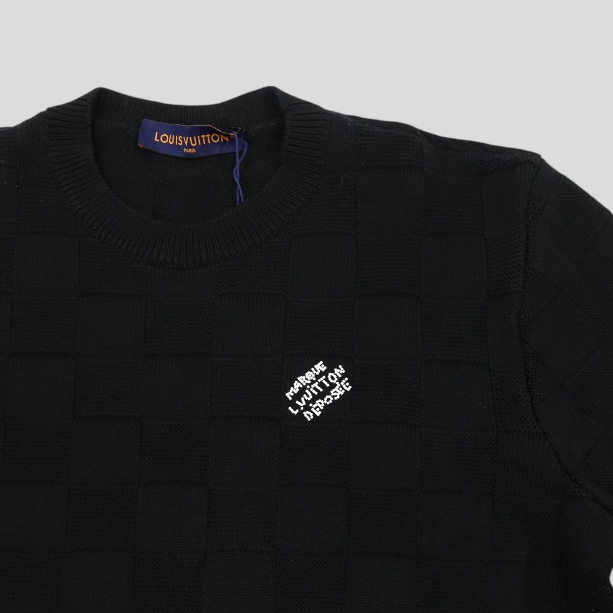 Louis Vuitton Damier Pearl Embroidered Pullover in Black sweater jumper wool men's XL