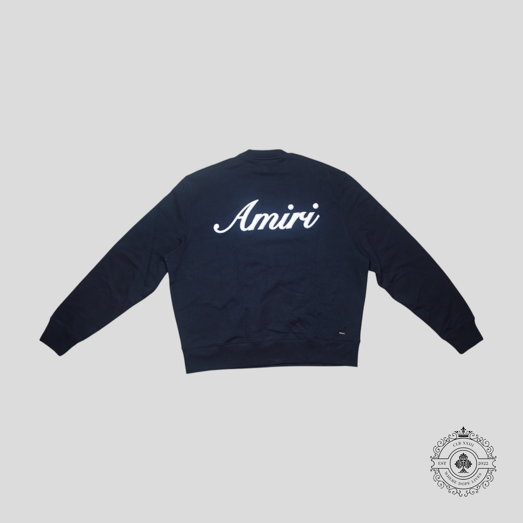 Amiri Embroidered Script Logo Crewneck in Black pullover sweater sweatshirt men's