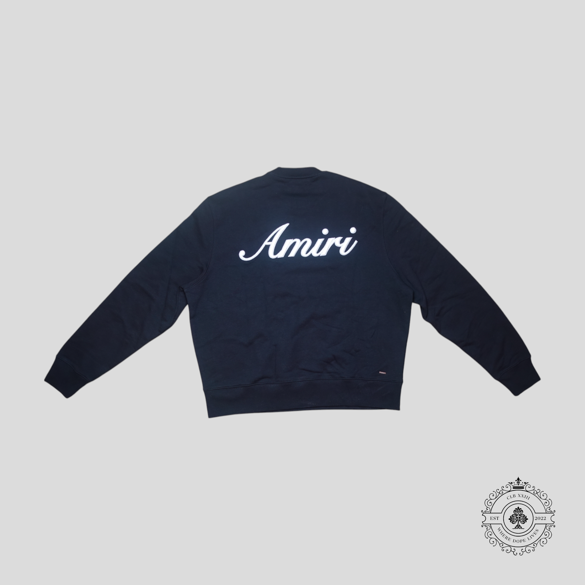 Amiri Embroidered Script Logo Crewneck in Black pullover sweater sweatshirt men's