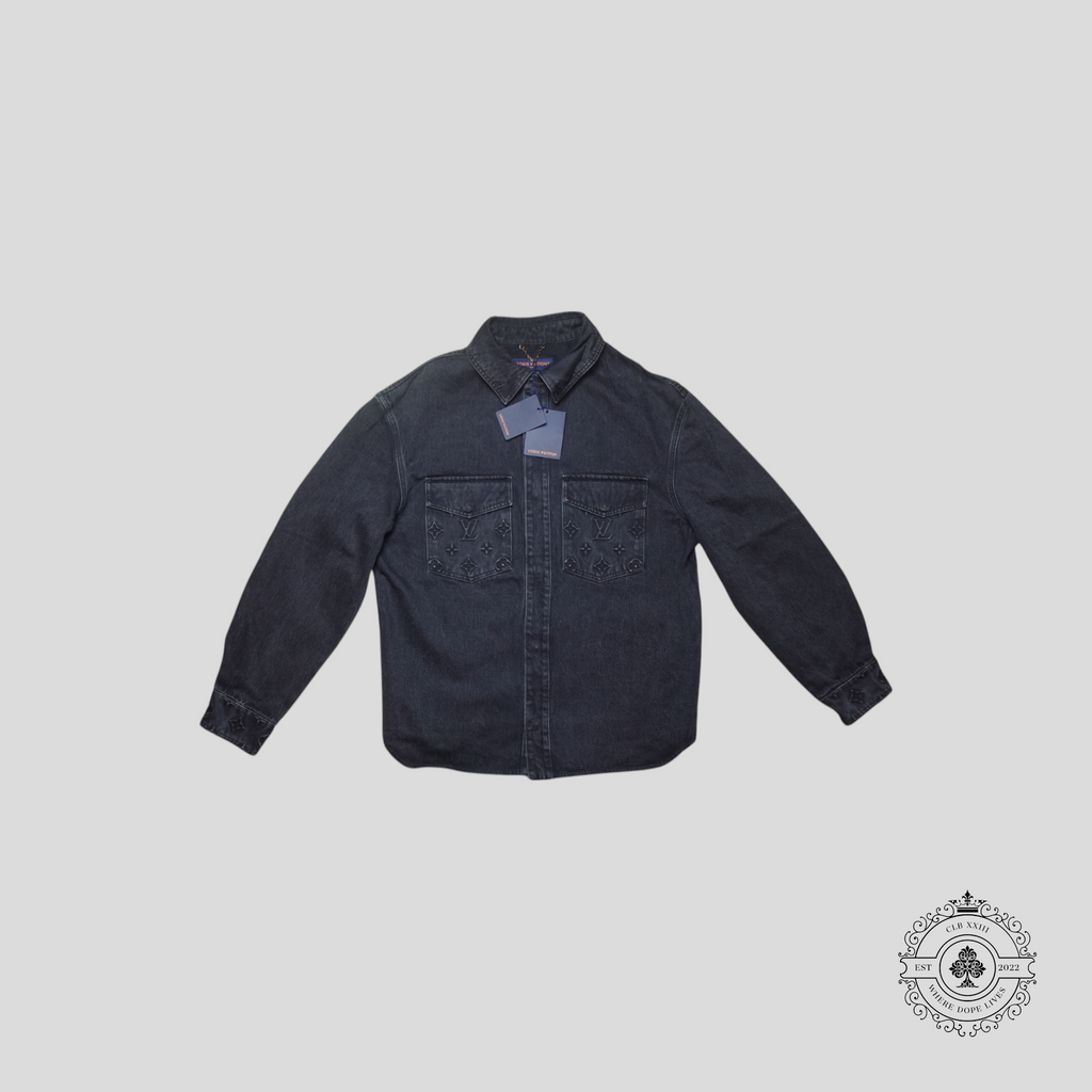 Louis Vuitton Monogram Embossed Casual Denim Overshirt in Black L XL men's