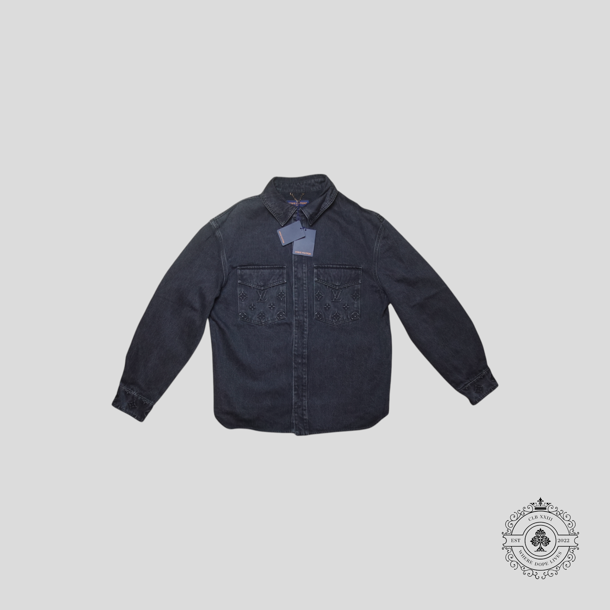 Louis Vuitton Monogram Embossed Casual Denim Overshirt in Black L XL men's