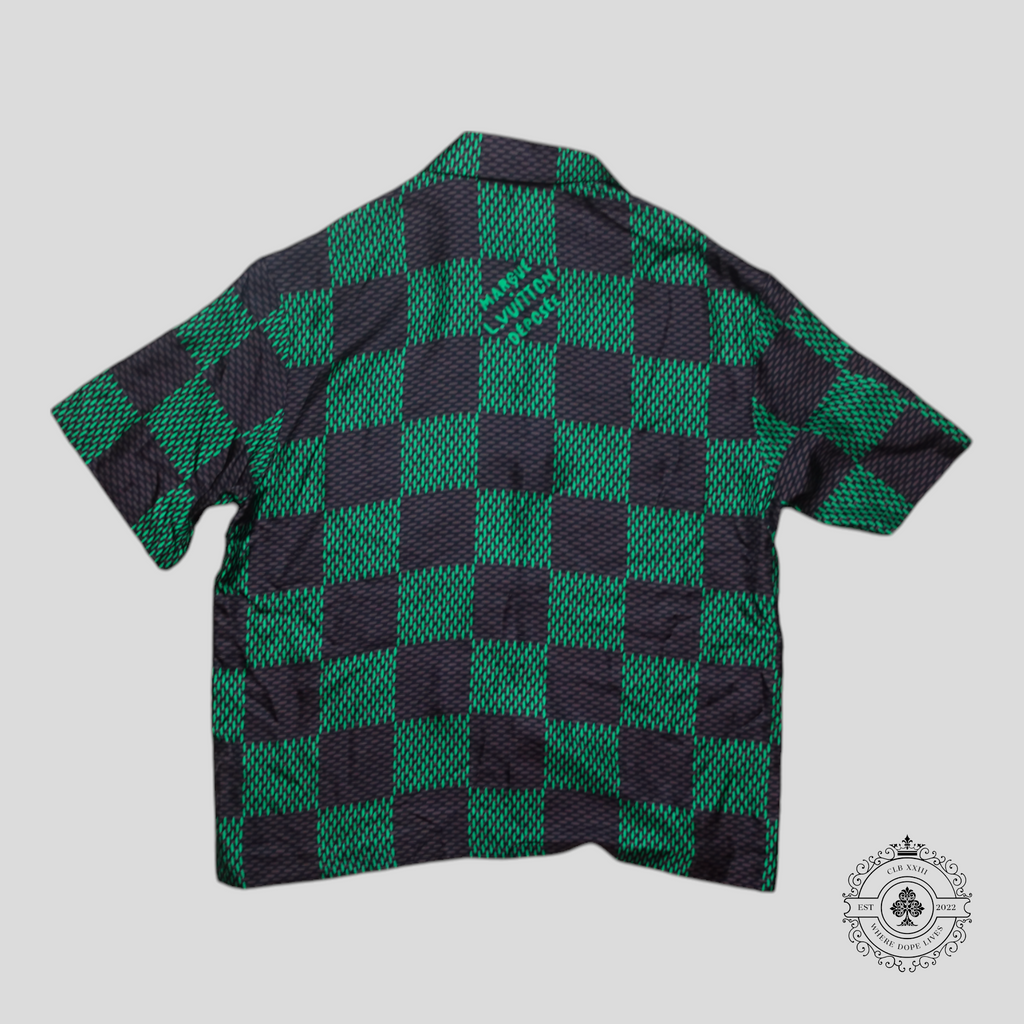 Louis Vuitton Damier Silk Button Up Shirt in Black/Brown/Green men's unisex