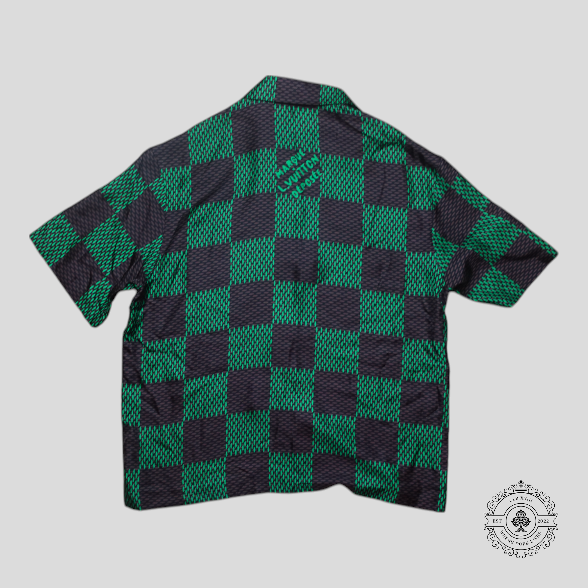 Louis Vuitton Damier Silk Button Up Shirt in Black/Brown/Green men's unisex