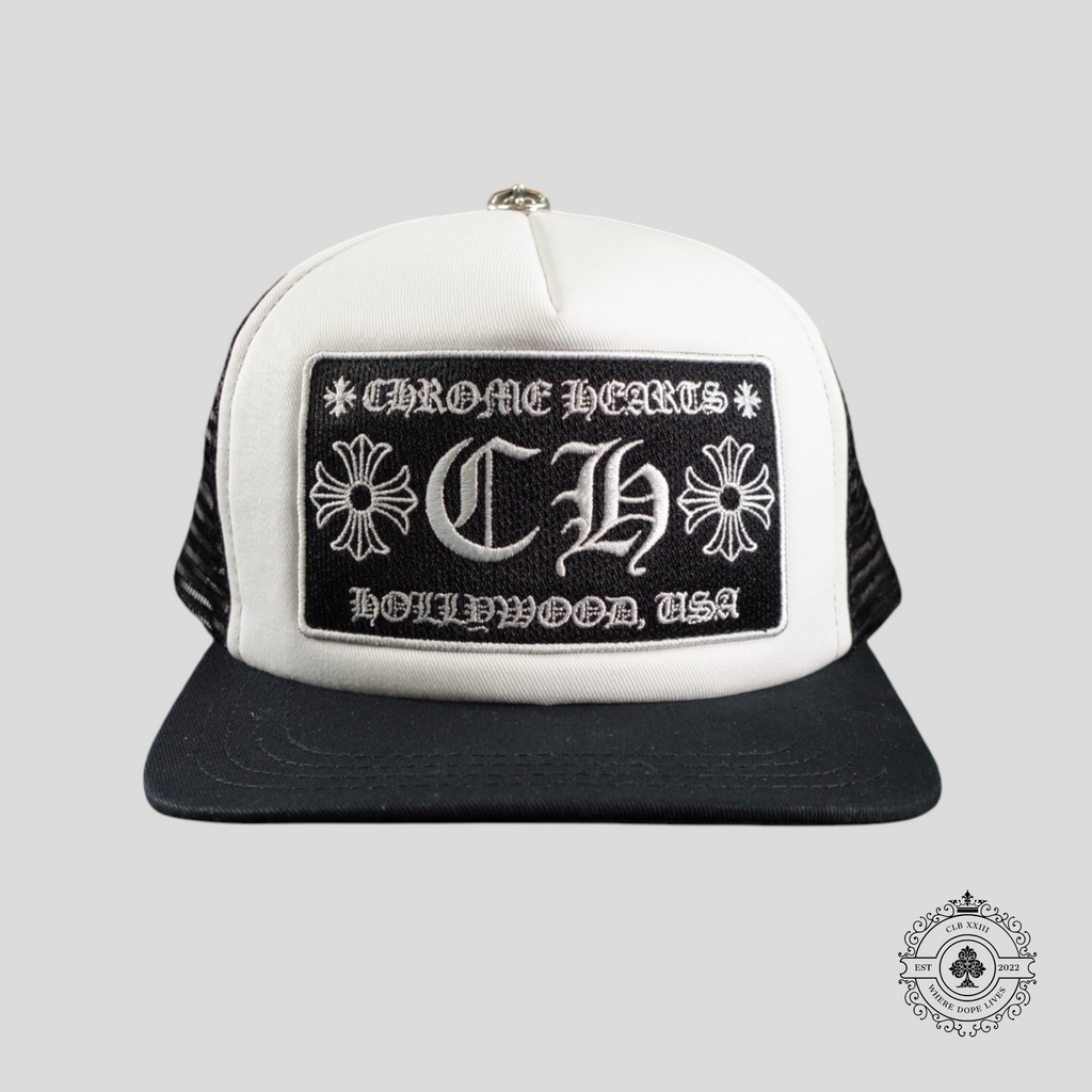 Chrome Hearts Hollywood CH Patch Trucker Hat in White Men's Cap Unisex black