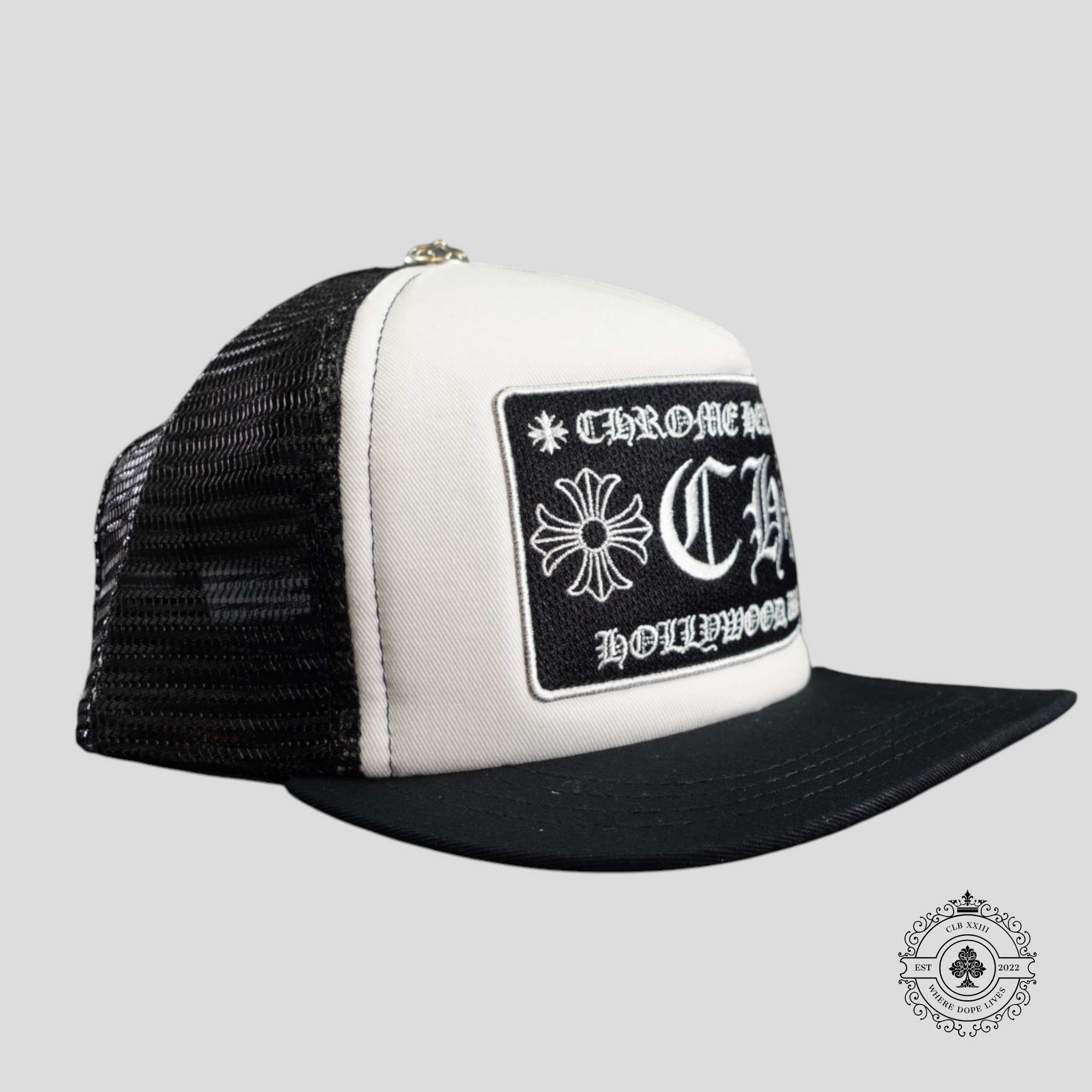 Chrome Hearts Hollywood CH Patch Trucker Hat in White Men's Cap Unisex black