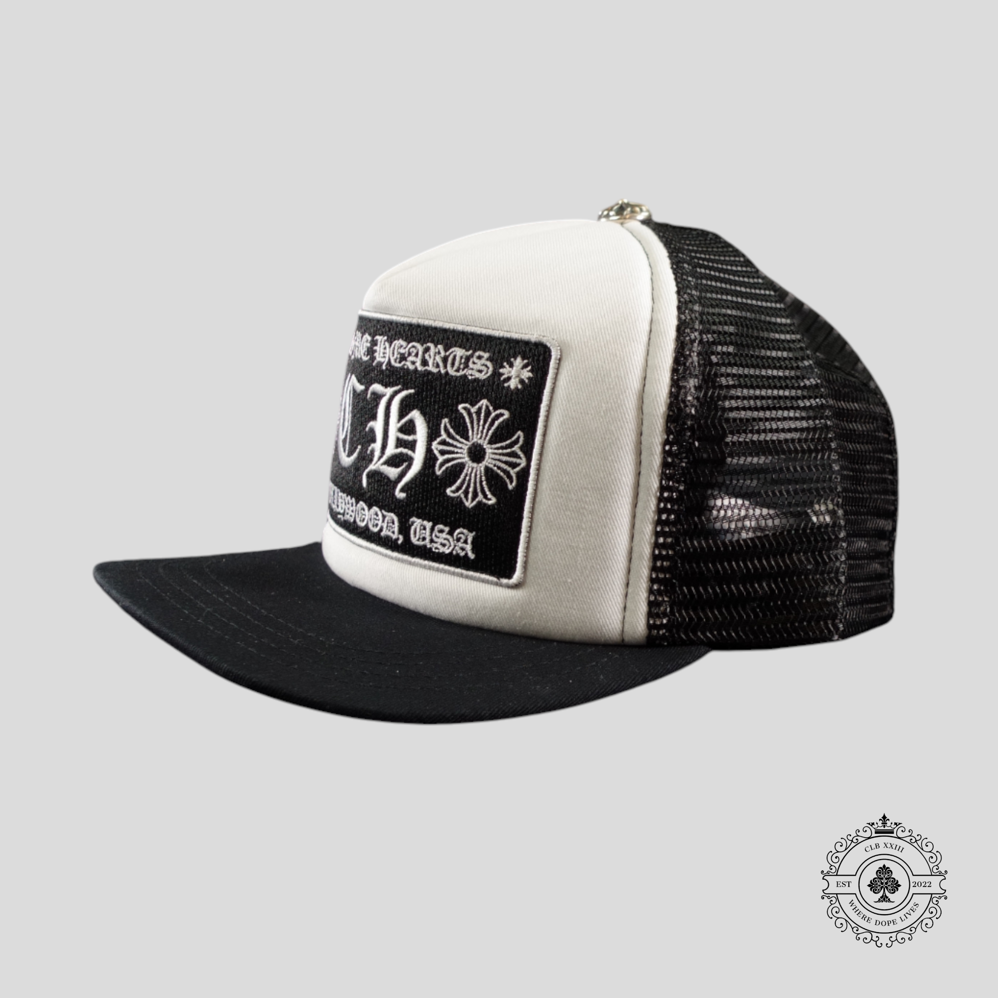 Chrome Hearts Hollywood CH Patch Trucker Hat in White Men's Cap Unisex black