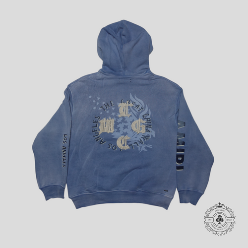 Amiri The Great China Wall Hoodie in Blue men's unisex pullover sweatshirt