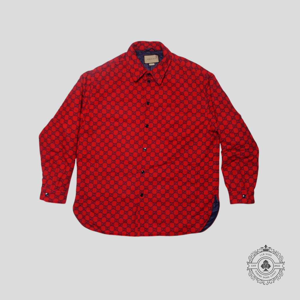 Gucci Brushed GG Flannel Jacket in Red/Navy wool Men's unisex 50