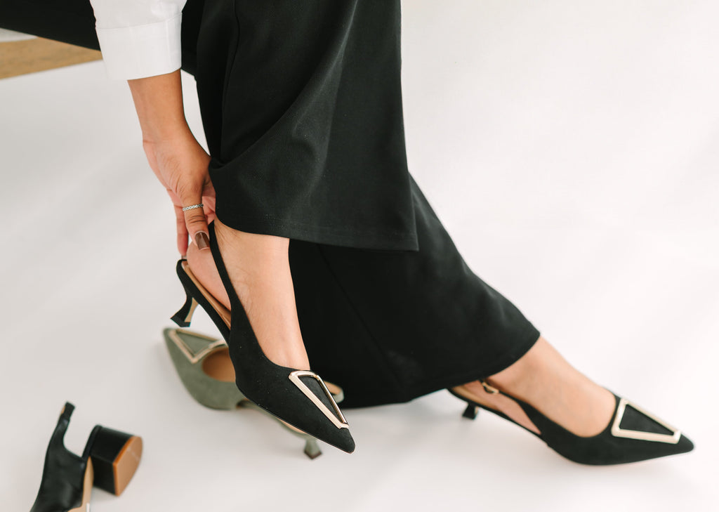 Cecilia Slingback Black Vaila extended sizes low kitten heel shoes career