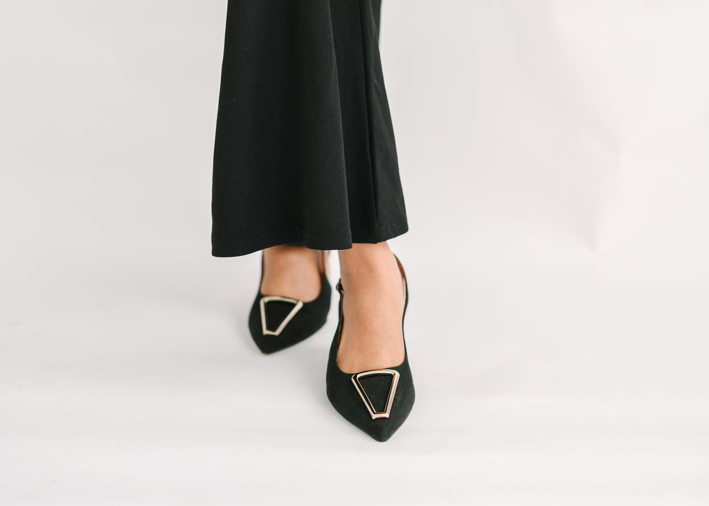 Cecilia Slingback Black Vaila extended sizes low kitten heel shoes career