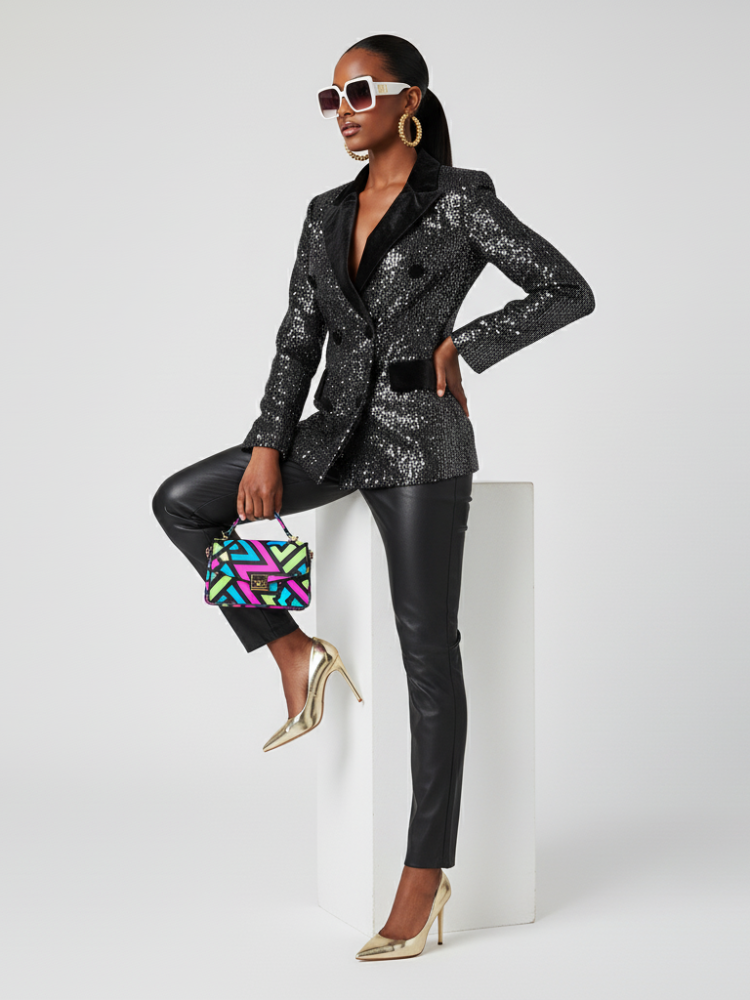 Double-Breasted Blazer Jacket WEST VILLAGE BYMANYC ® New York sequins leather