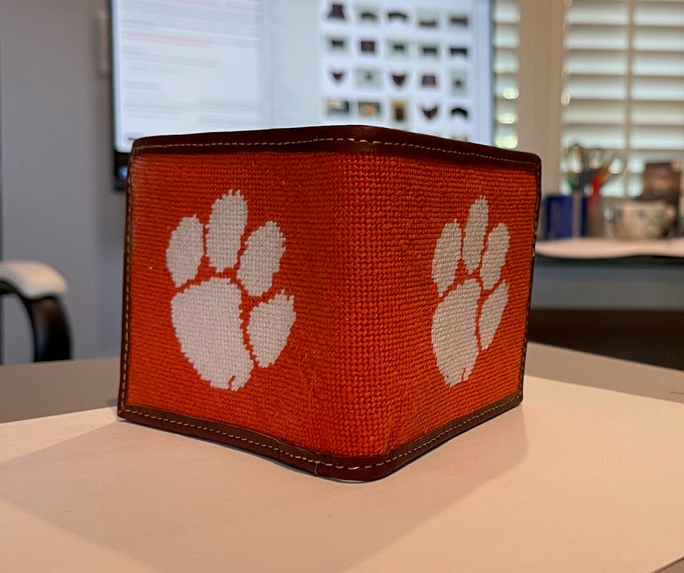 Clemson University Tiger Paw Men's Needlepoint Wallet