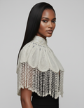 Pearl Halo Cape Ivory Hand-Beaded Fringed