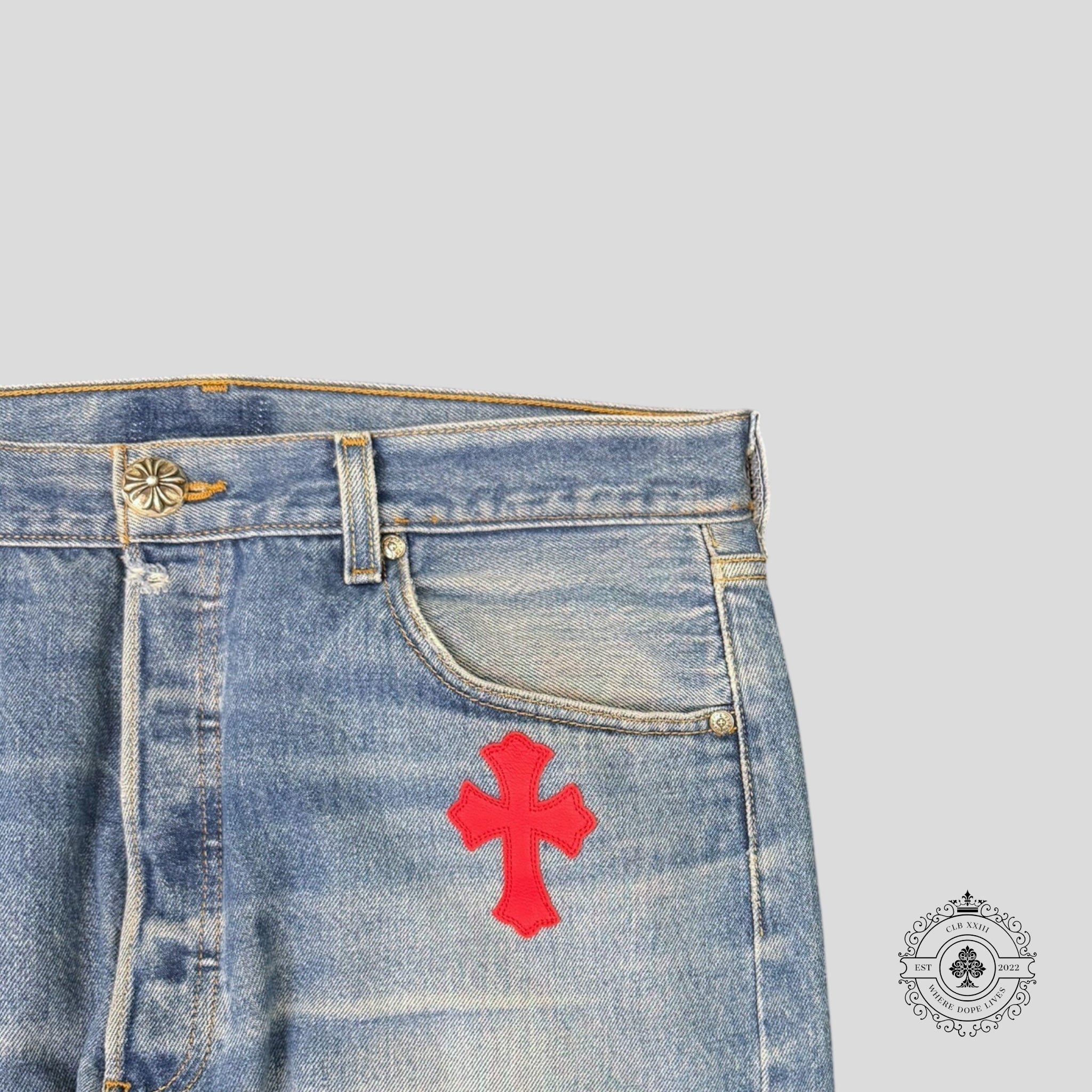 Chrome Hearts Cross Patch Jeans blue 34  men's unisex
