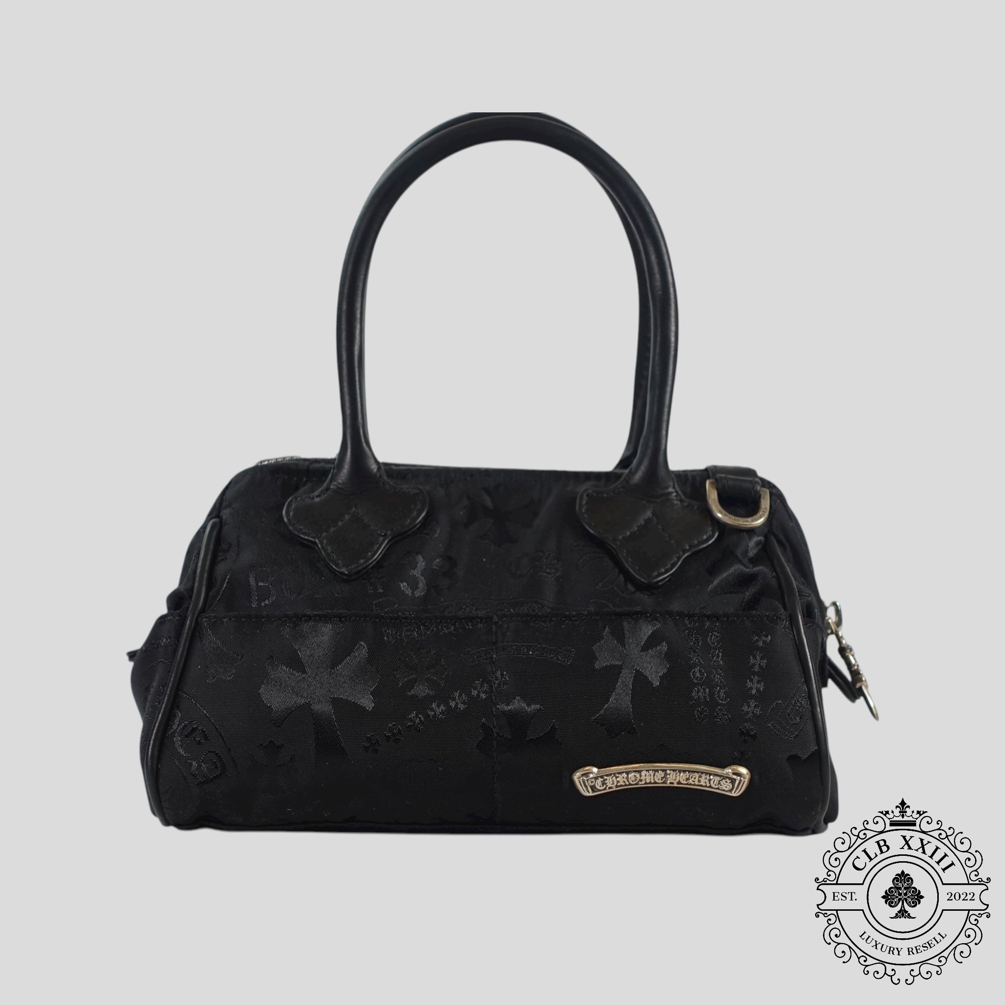 Chrome Hearts Multi Motif Nylon Mini Handbag in Black leather .925 silver trim