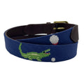 Charleston Belt Golf Green Gator Croc Leather Hand-stitched Needlepoint Belt Navy men's