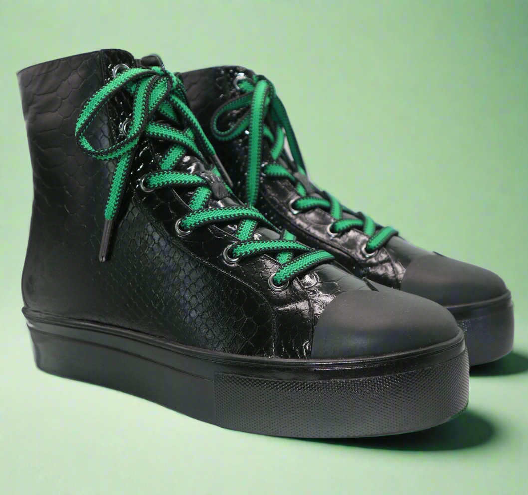 Michaela V Lucra Ladies Black Italian Leather hi-top Sneakers