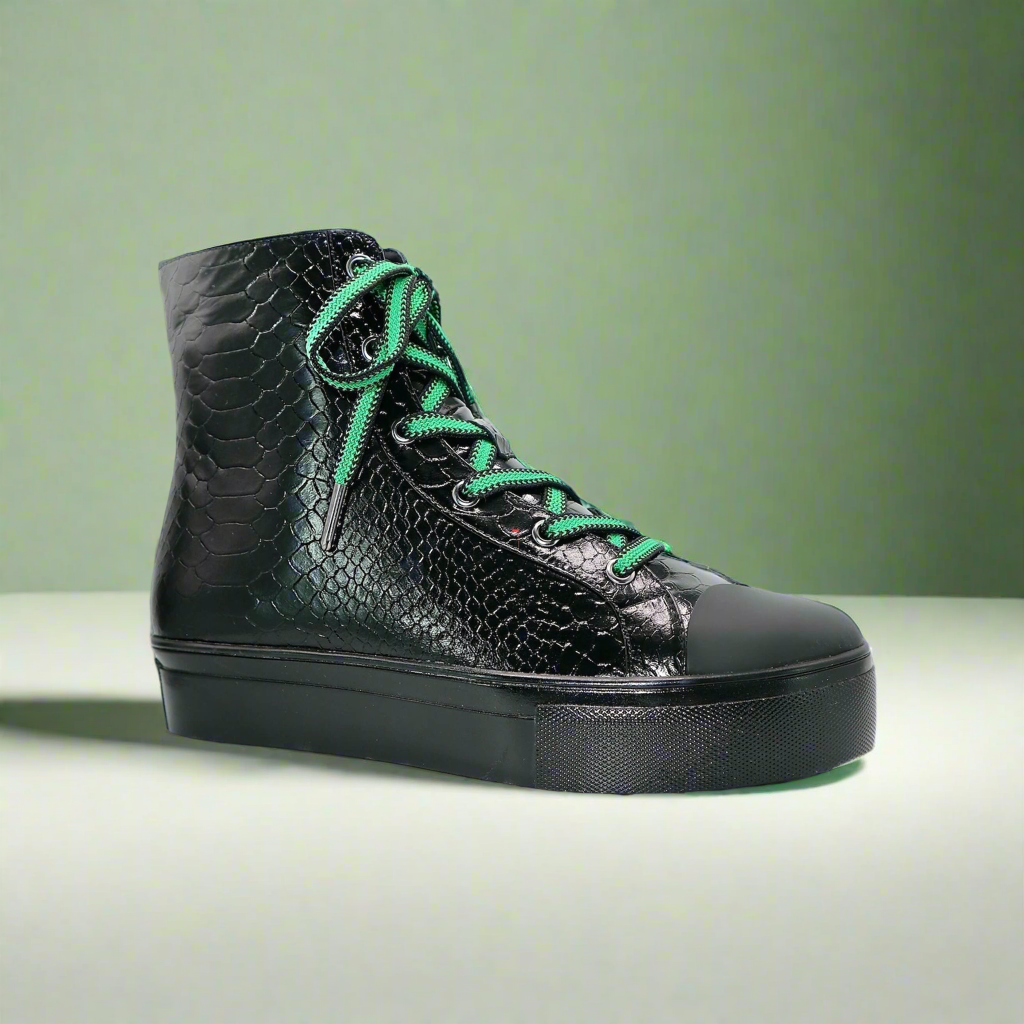 Michaela V Lucra Ladies Black Italian Leather hi-top Sneakers