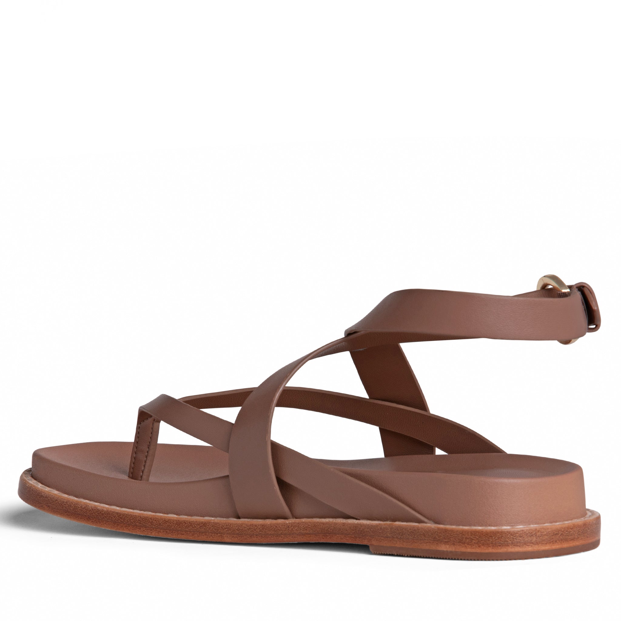 Allegra James Elise Brown Flat Leather Sandal