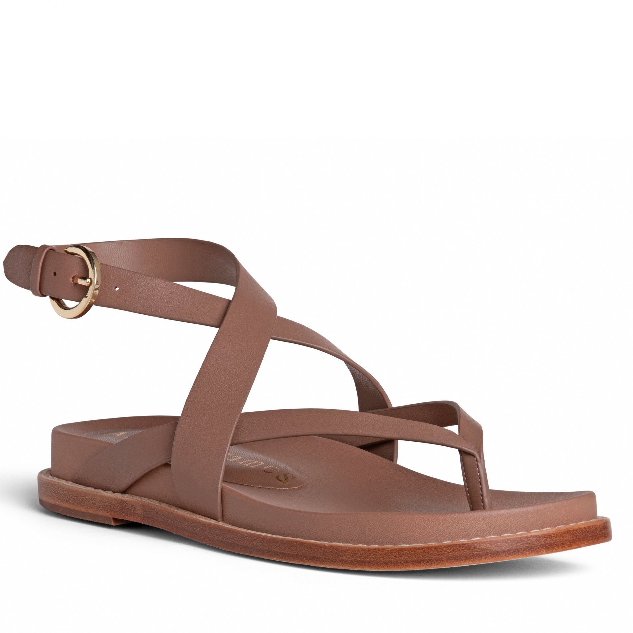 Allegra James Elise Brown Flat Leather Sandal