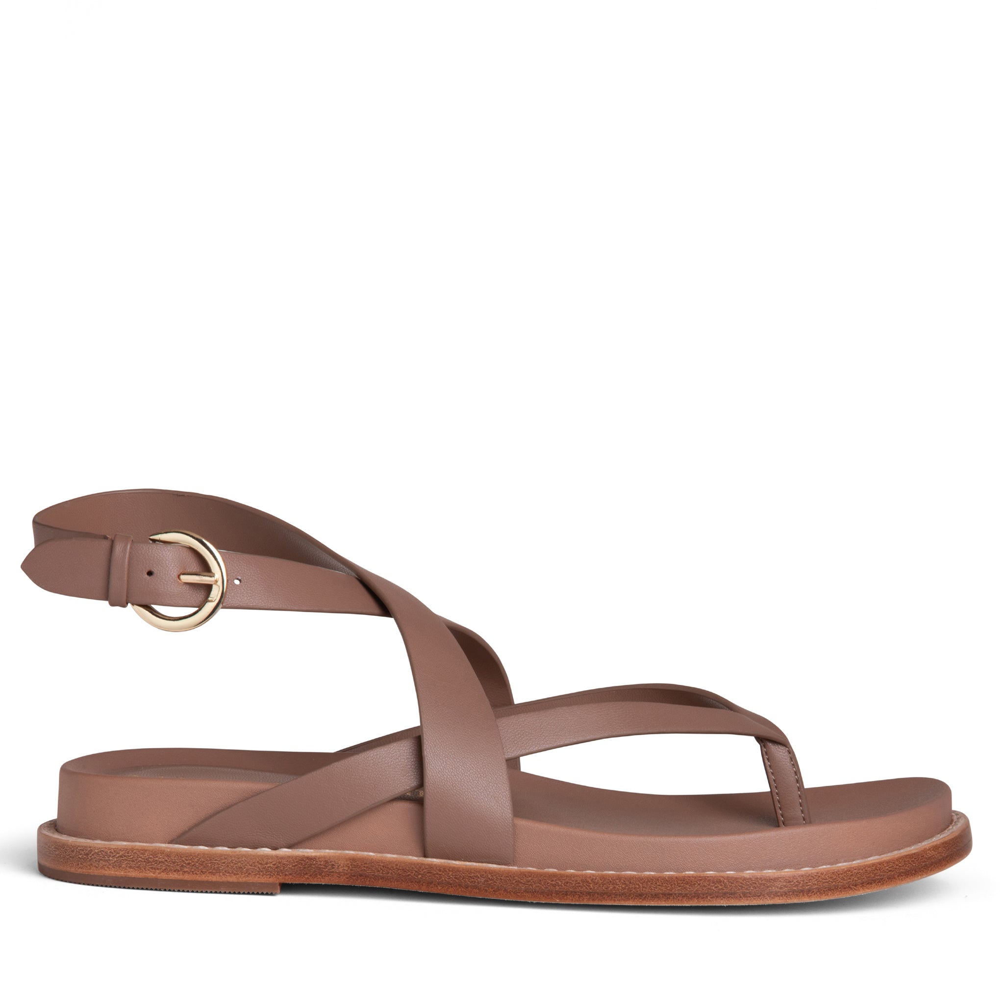 Allegra James Elise Brown Flat Leather Sandal