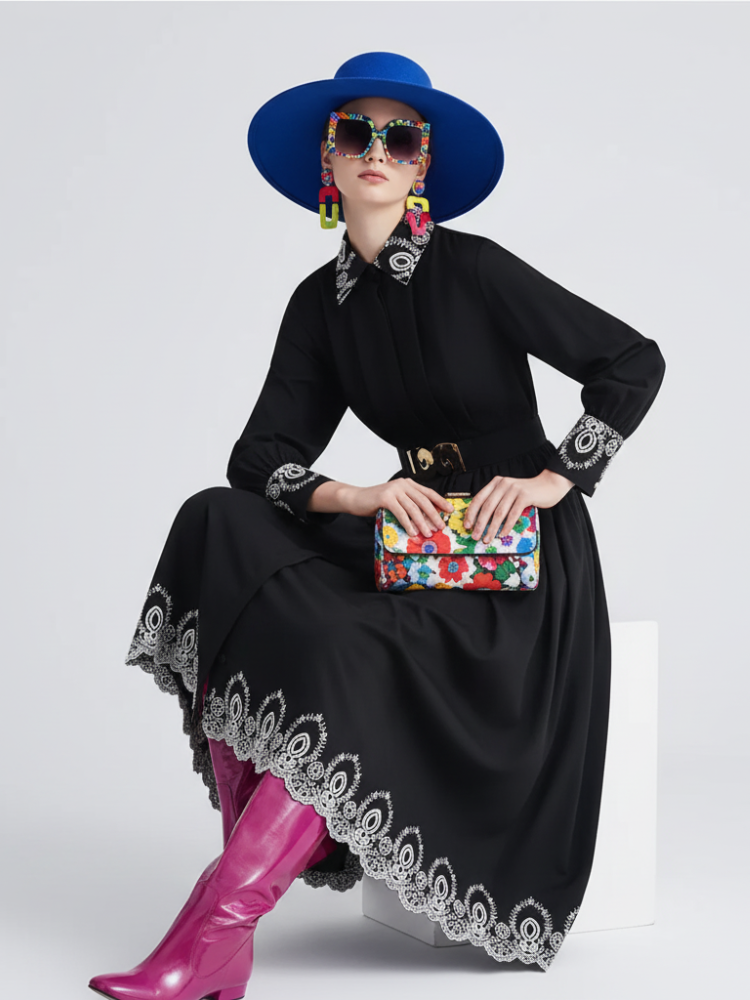 Elegant Embroidered Dress, Central Park | Black - BYMANYC ® New York