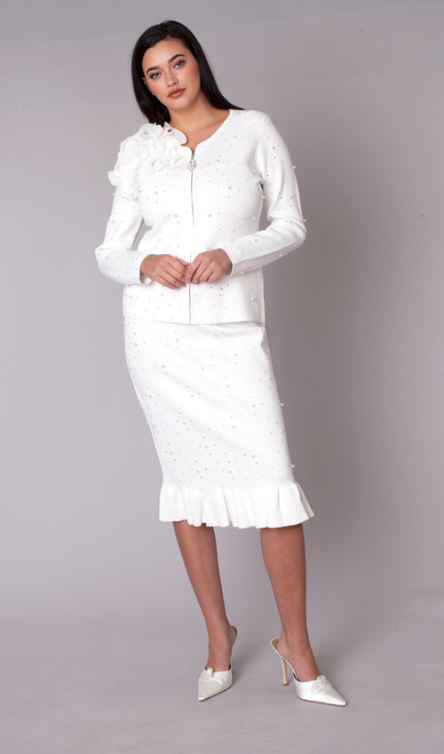 Elegant Floral Appliqué Skirt Suit Set - 5393 2 PC church dressy occasion