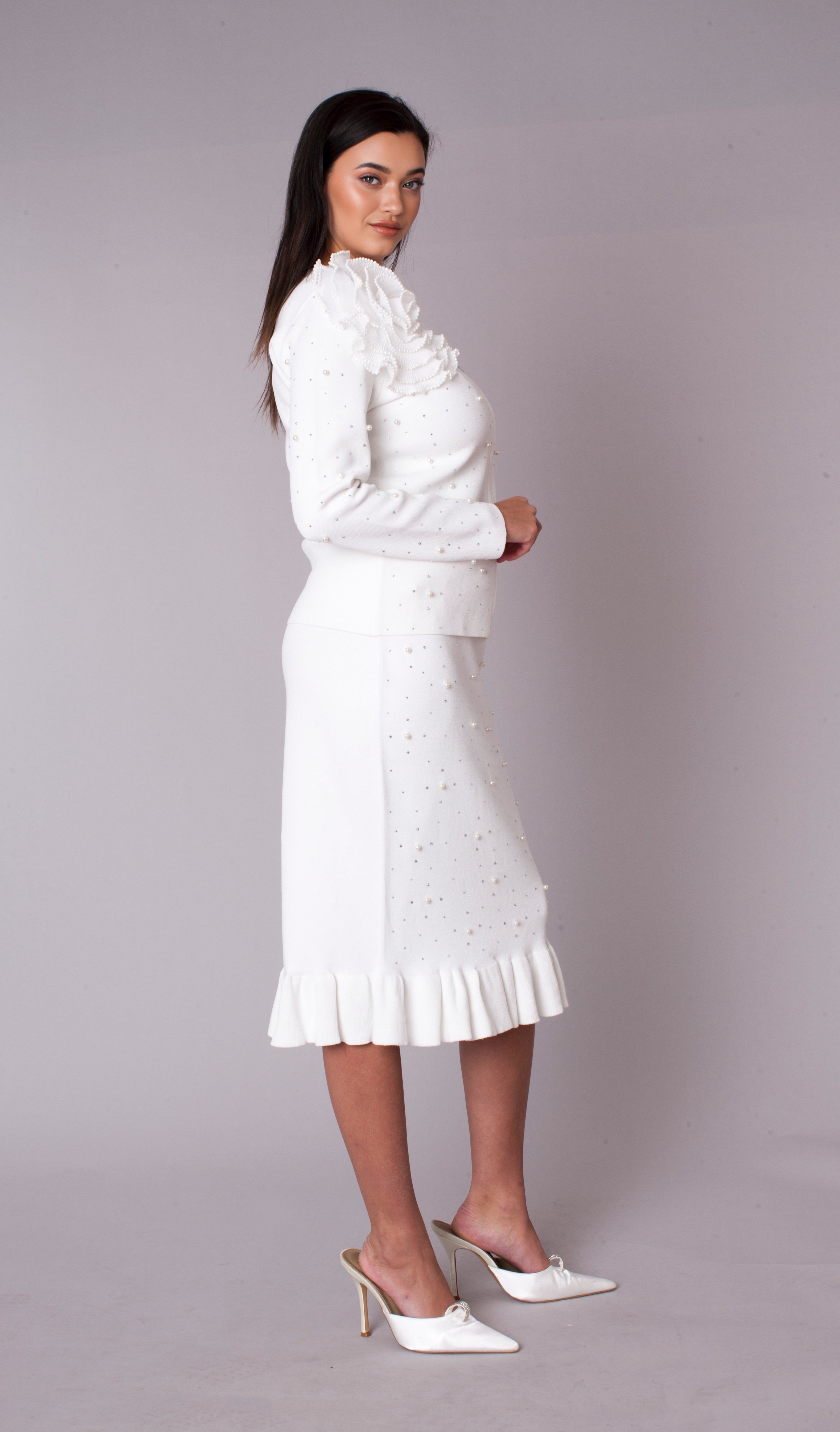 Elegant Floral Appliqué Skirt Suit Set - 5393 2 PC church dressy occasion